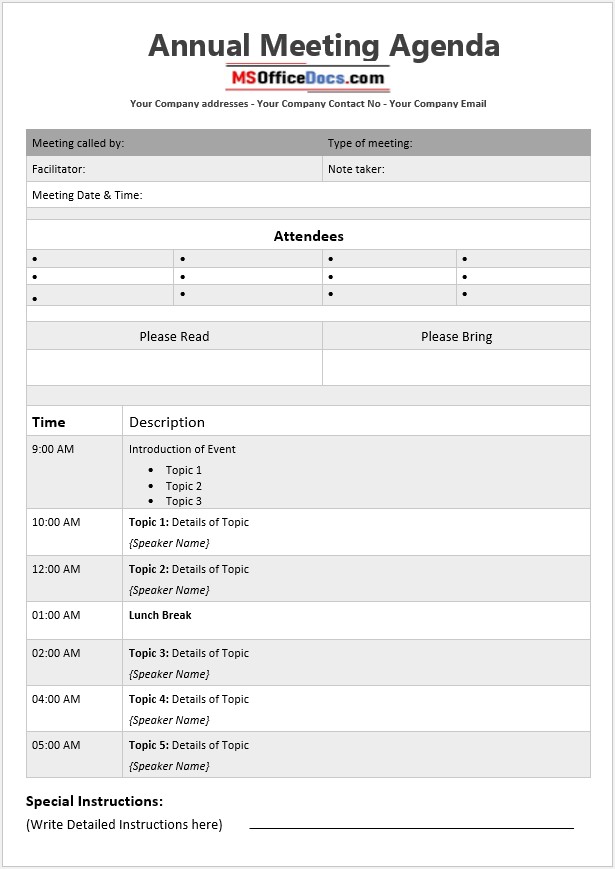 Annual Meeting Agenda Template 1