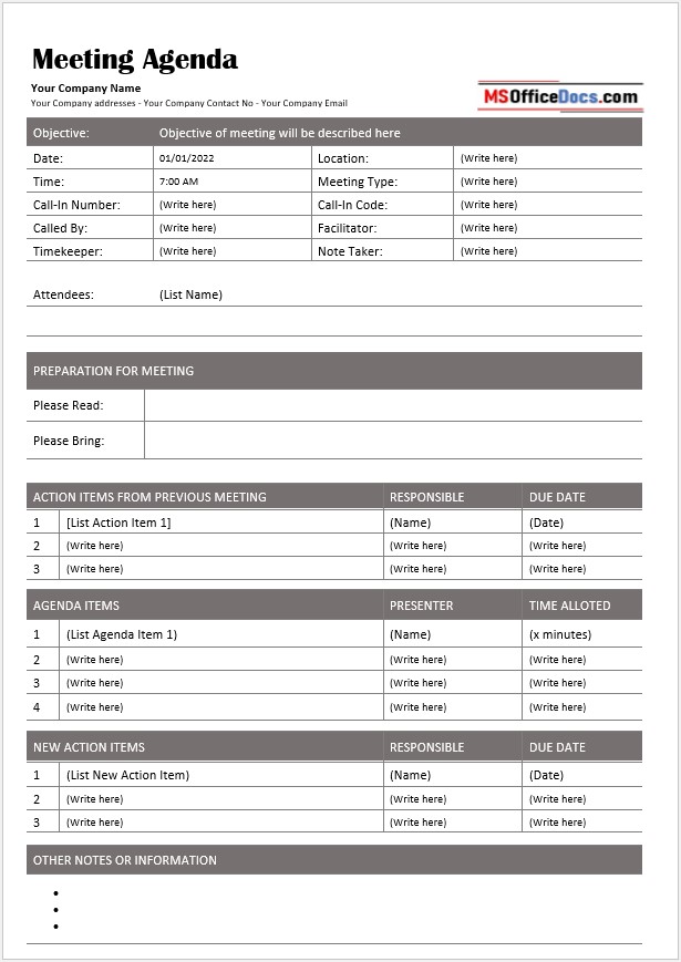 Monthly Meeting Agenda Template 01