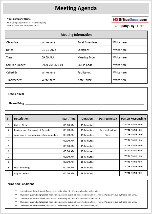 Team Meeting Agenda Template 1