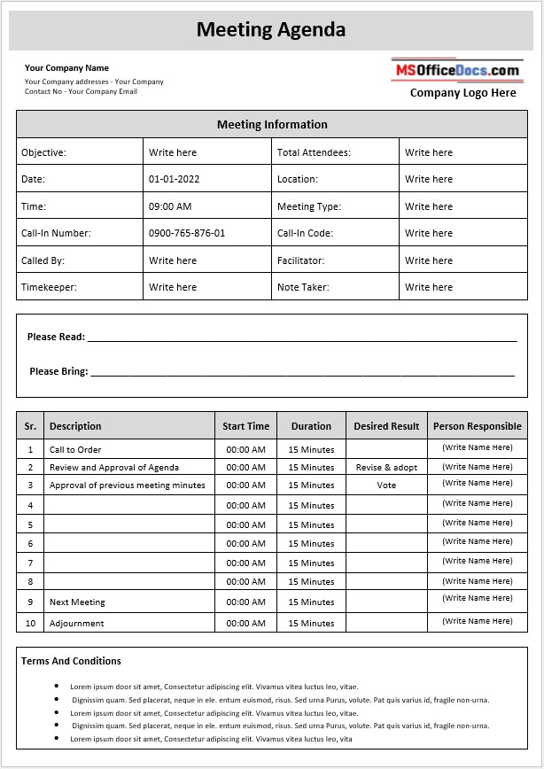 Team Meeting Agenda Template 1
