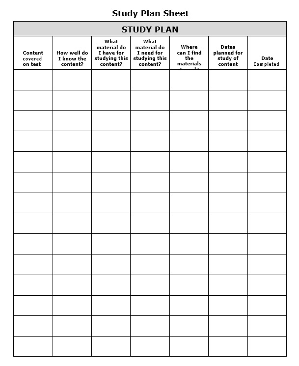 Study Schedule Template 06