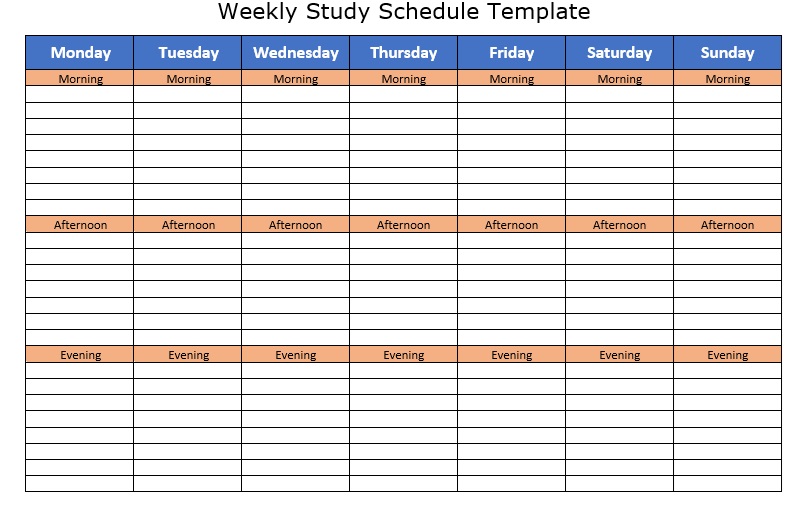 Study Schedule Template 07