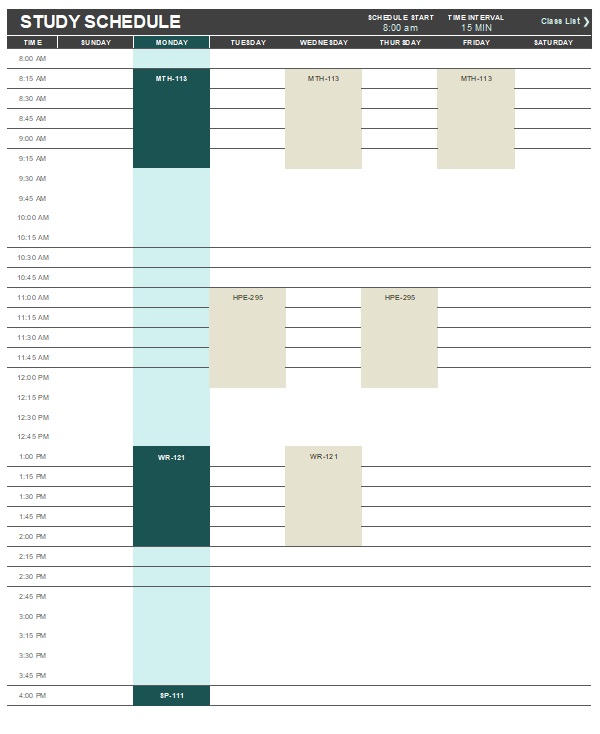 Study Schedule Template 08