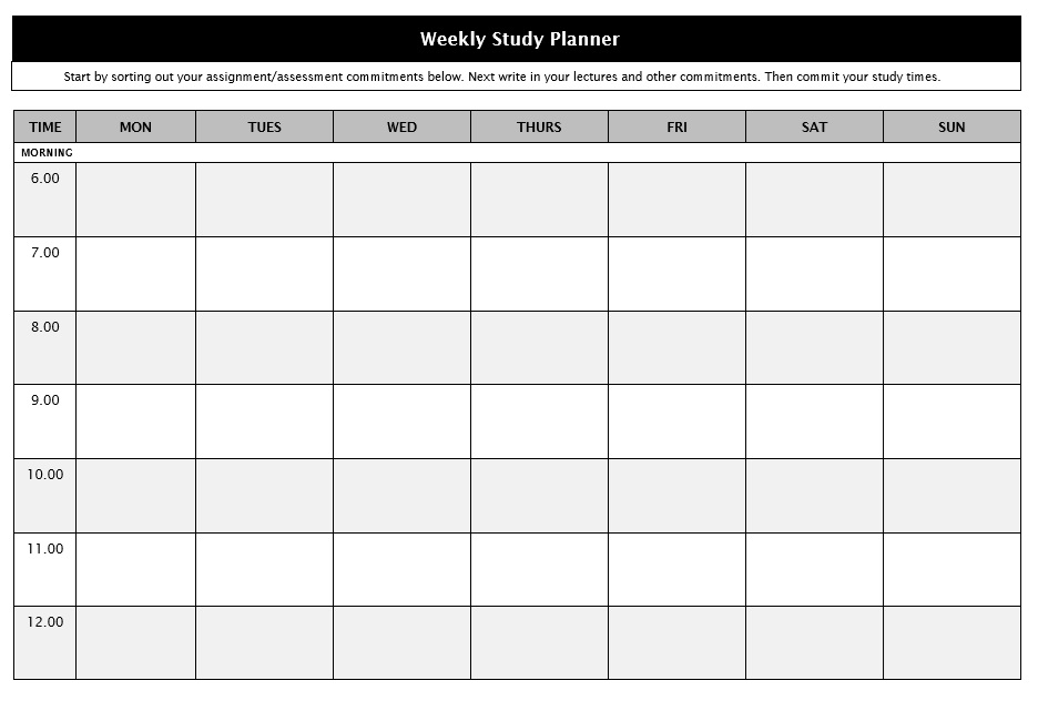 Study Schedule Template 14