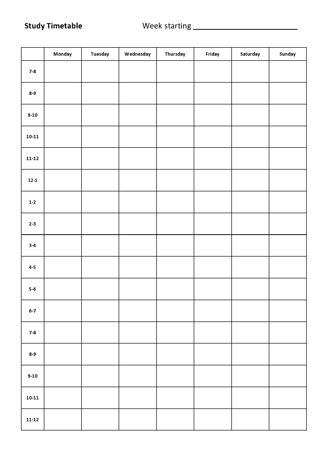 Study Schedule Template 17