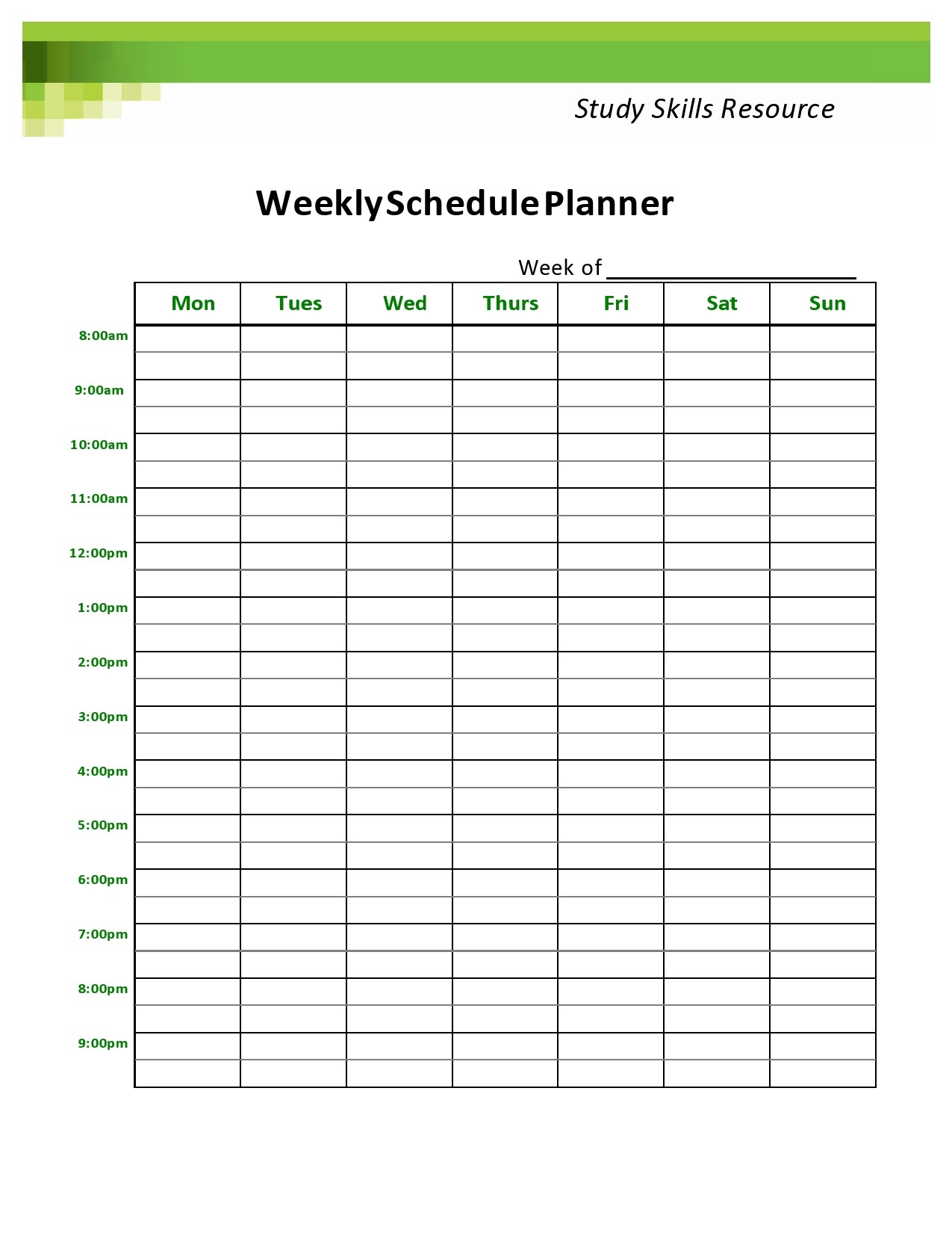 Study Schedule Template 18
