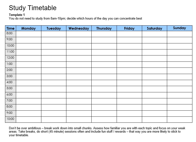 Study Schedule Template 20