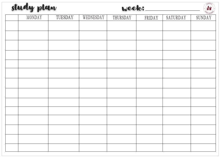 Study Schedule Template 28