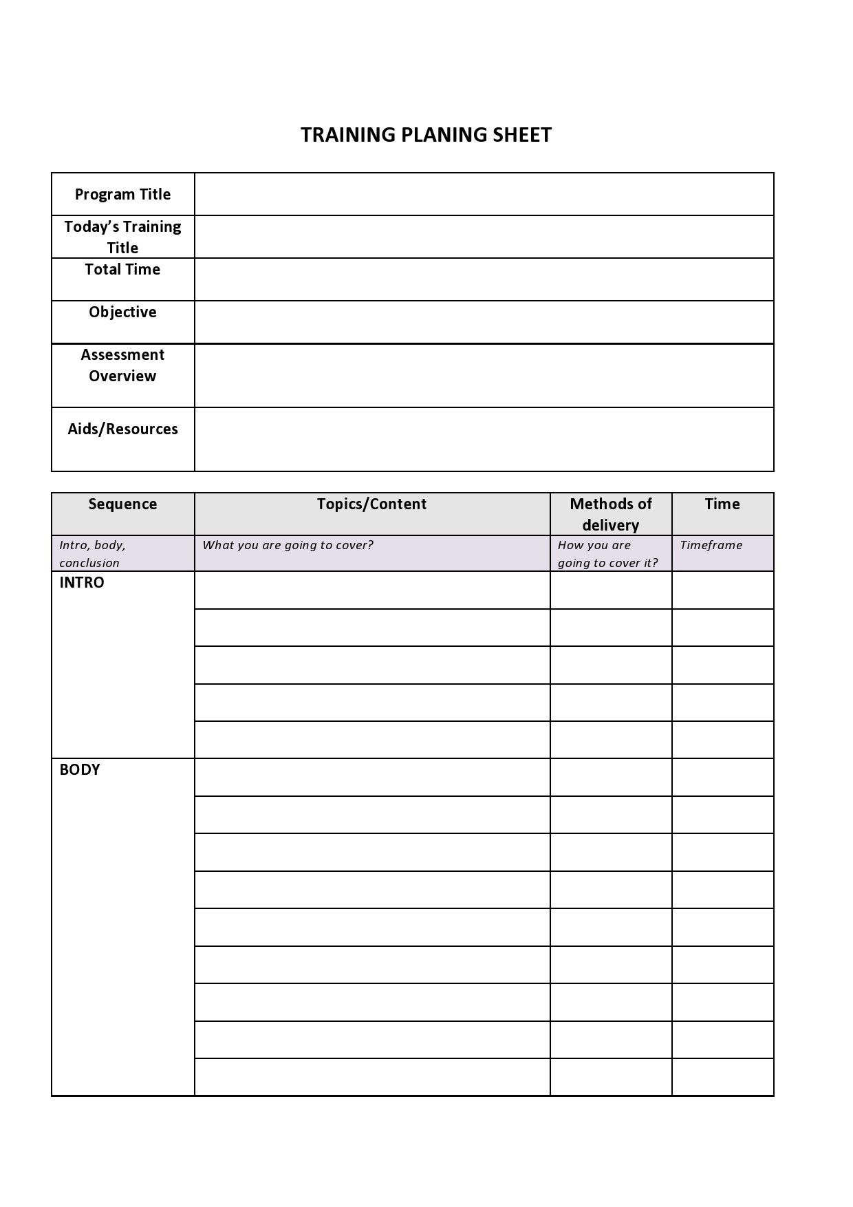 Training Plan Template 31